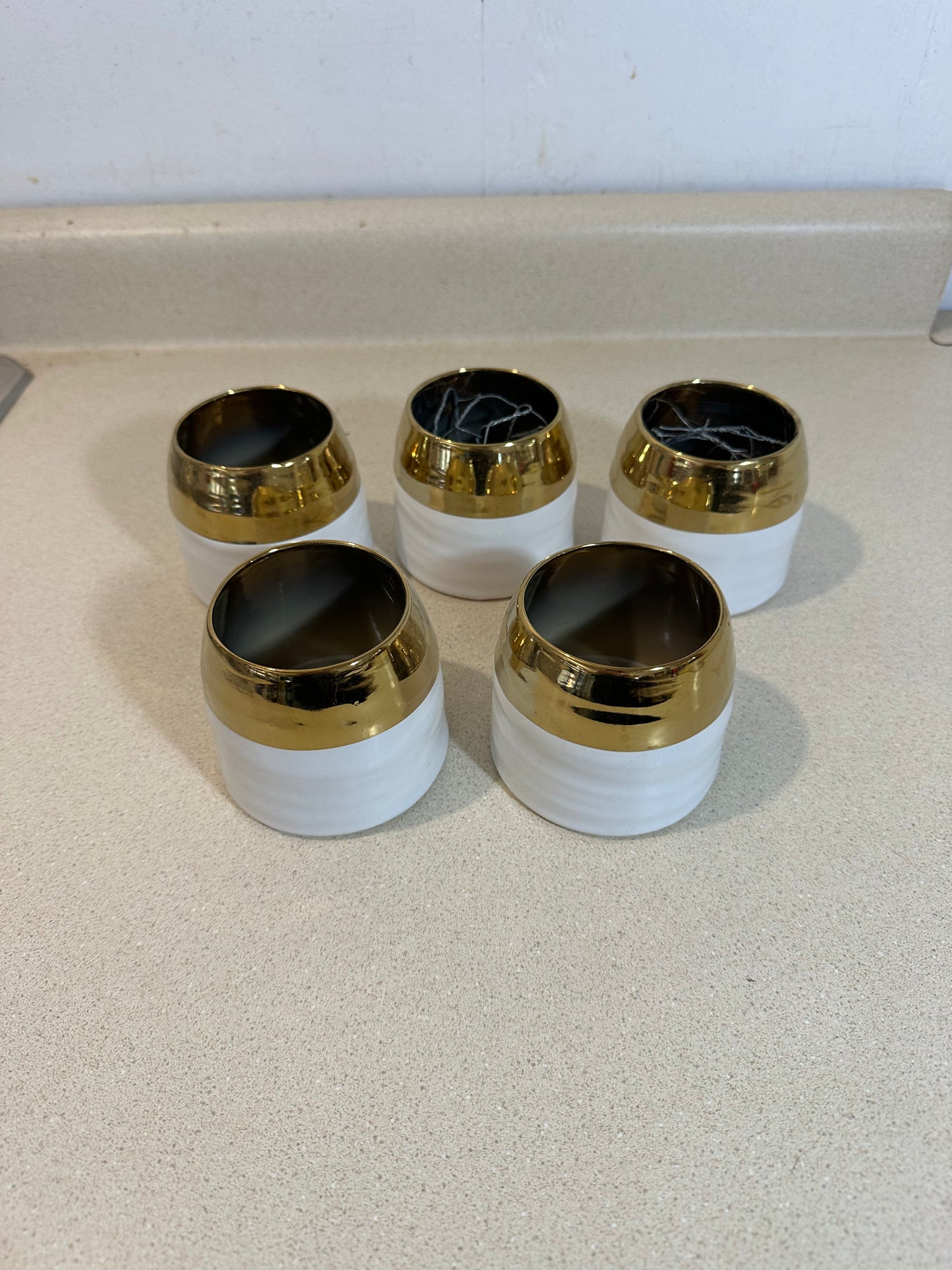 Tiny White/Gold Vases/Pots (Lot of 5)
