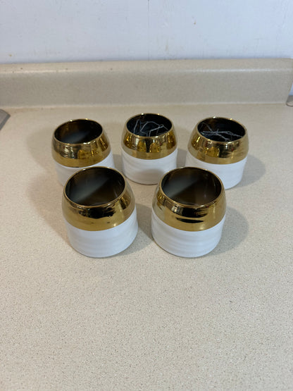 Tiny White/Gold Vases/Pots (Lot of 5)