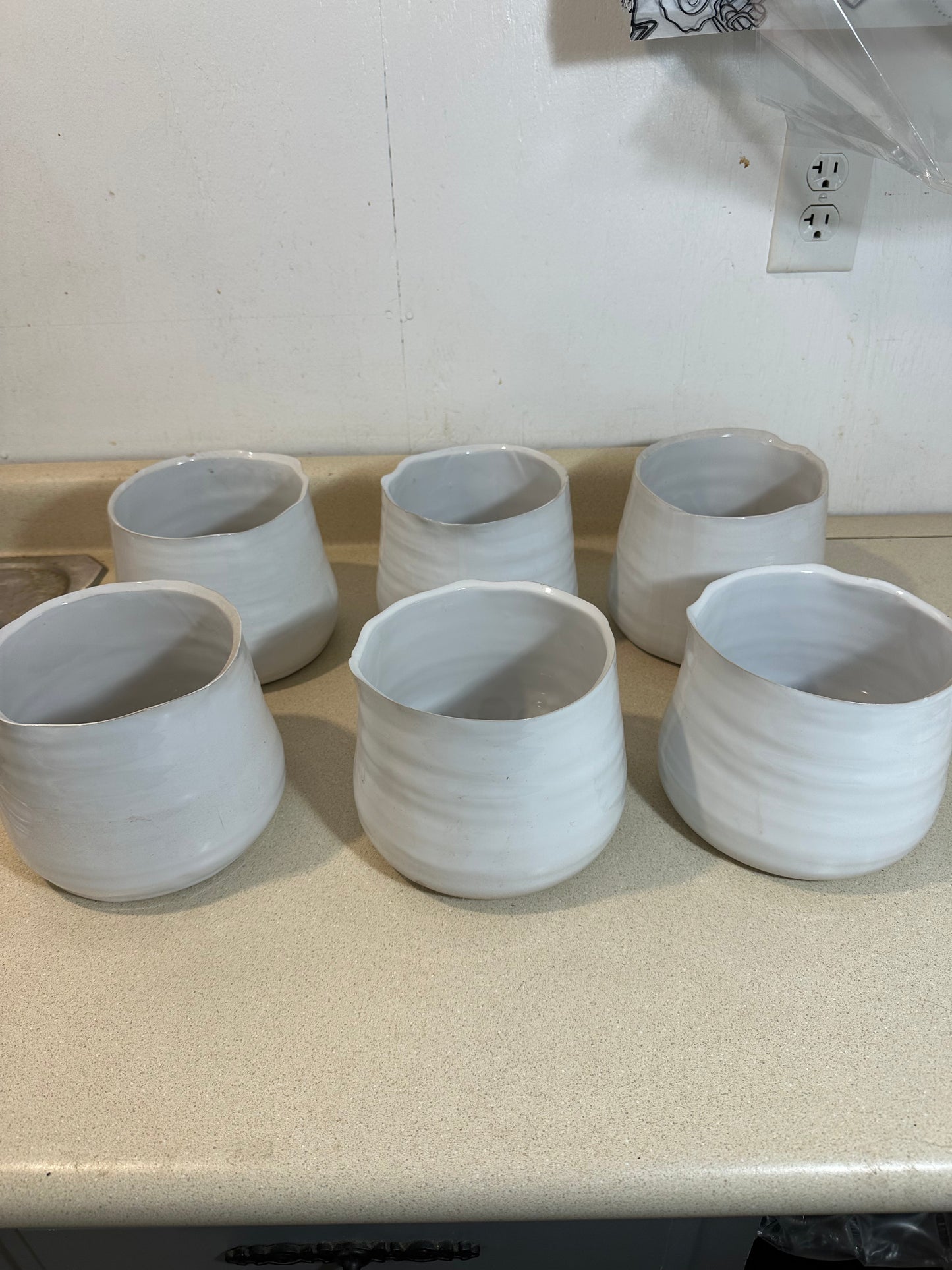 Wavy White Vases/Pots (Lot of 6)
