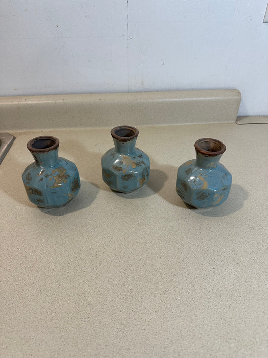 Small Blue Vases (Lot of 3)