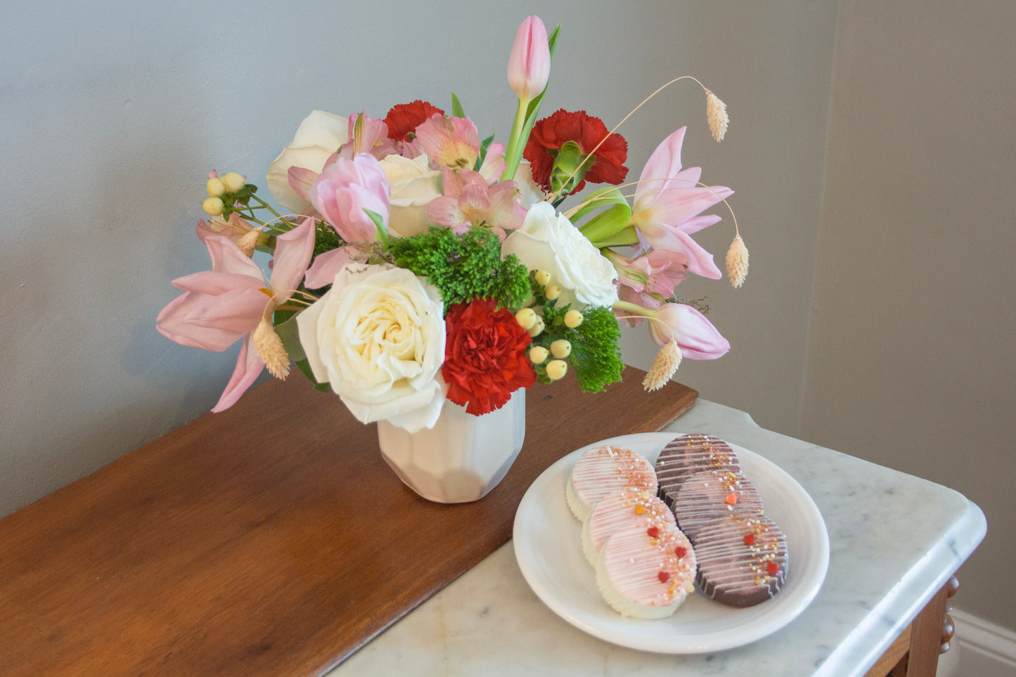 Valentine's Day Flowers and Cookies